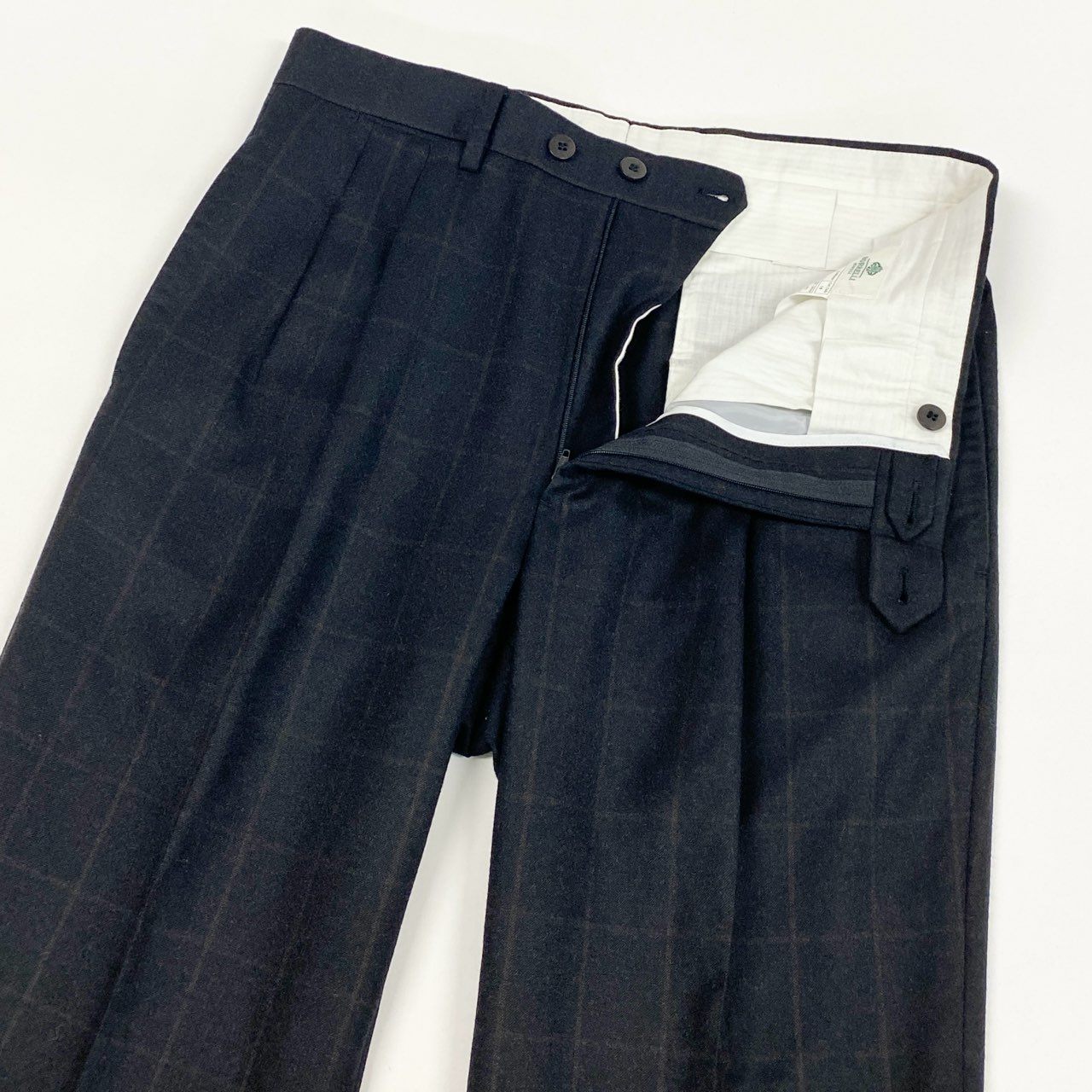 9L19 LUIGI BORRELLI ルイジボレッリ イタリア製 チェック柄 セットアップ スーツ フォーマル◎ 44 ブラック ダークブラウン ウール メンズo07t