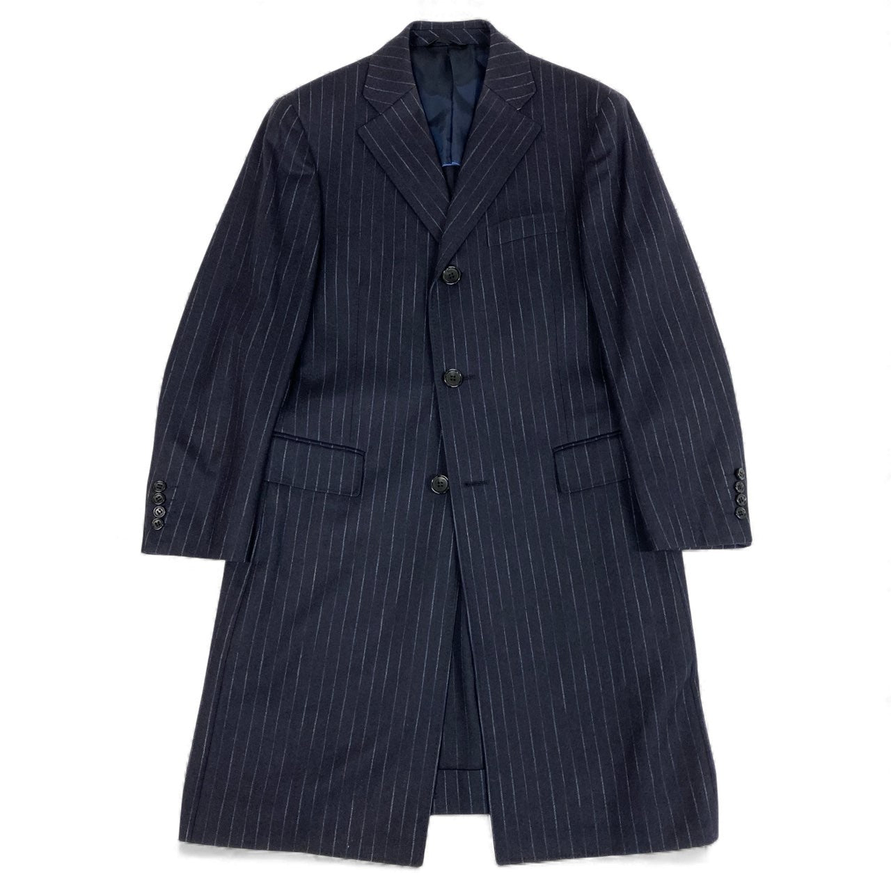 31L8 LANVIN COLLECTION ランバン コレクション ロングテーラードジャケット コートジャケット ストライプ カシミヤ混 45サイズ ネイビー メンズo07t