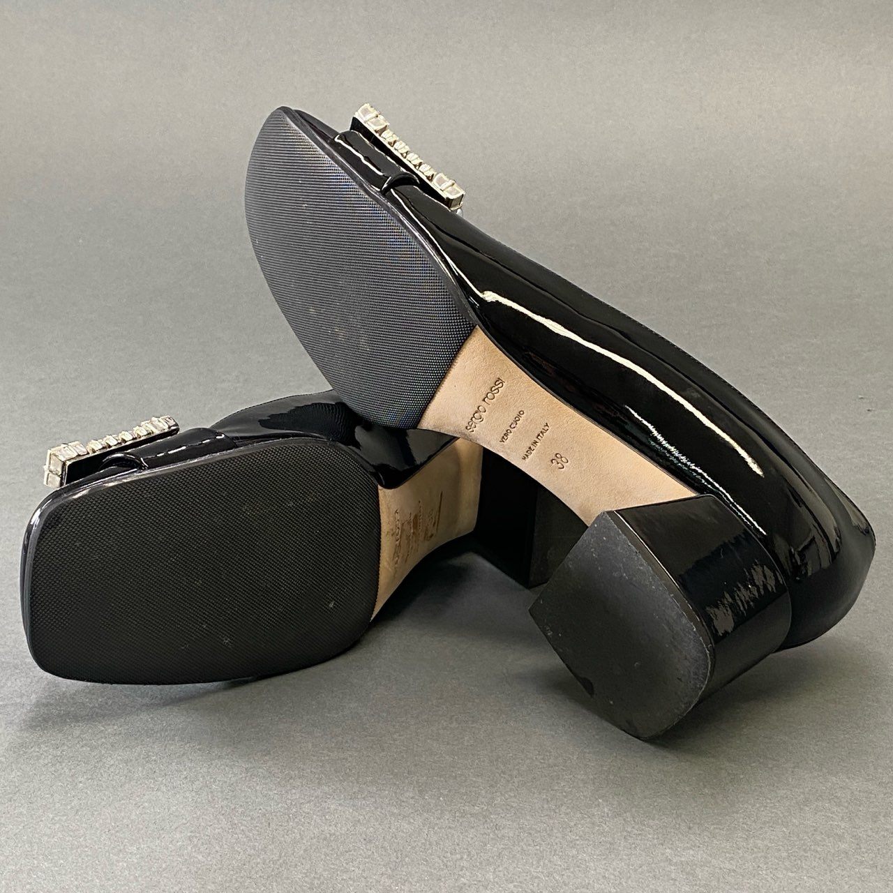 8g8 定価￥166.100 sergio rossi セルジオロッシ SR PRINCE PUMPS プリンス クリスタルビジュー パンプス 38 ブラック エナメル シューズ 保存袋有