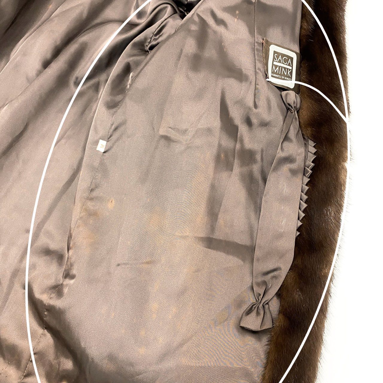 84L9 SAGA MINK サガミンク 銀サガ デミバフミンク レアデザインコート サイズM ブラウン 最高級本毛皮 アームバンド付 MINK FURt18r
