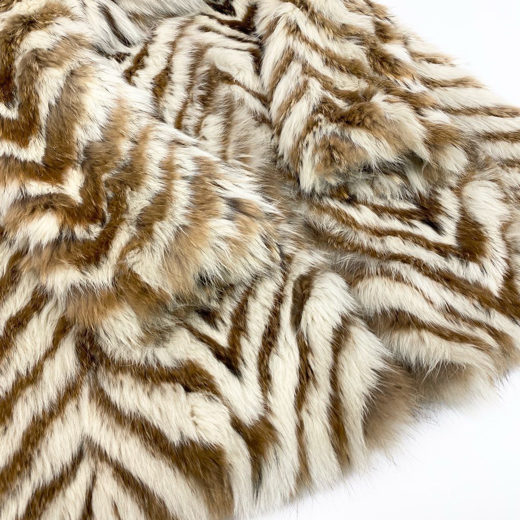 69L15 フォックスファー 超ロングコート 丈112cm ホワイト ブラウン サイズ11 最高級毛皮 FOX FUR レアデザイン リアルファーt18r