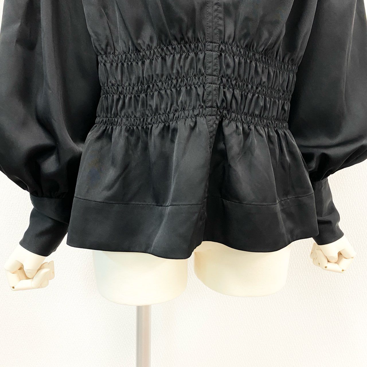 27j22《未使用》 GANNI ガニー 長袖ブラウス シャツ トップス ウエストギャザー ボリュームスリーブ サイズ36 ブラック レディースu02t