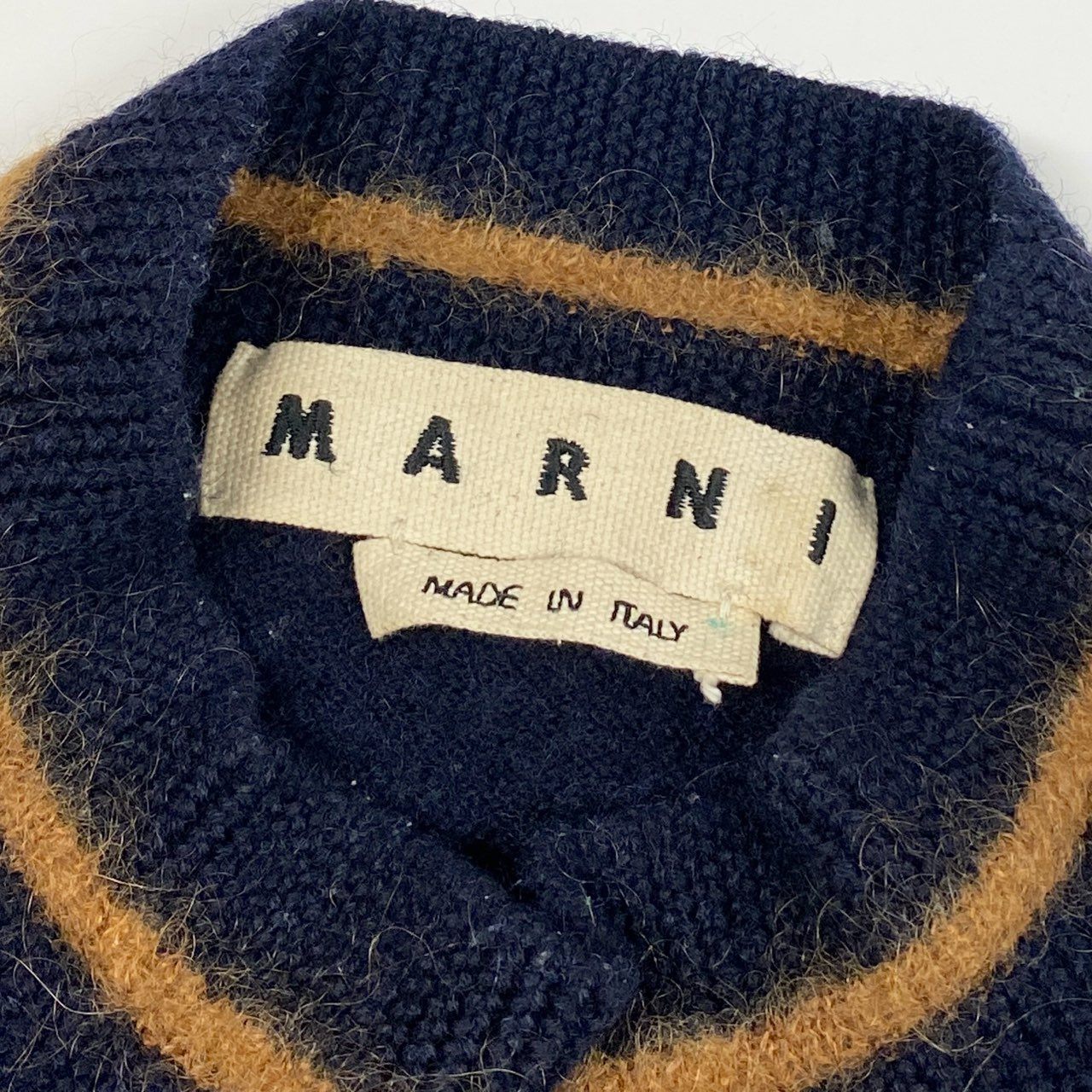 10a13 MARNI マルニ モヘアウールニット ロングスリーブ セーター モックネック バイカラー イタリア製  メンズ 紳士服 サイズ44 ネイビーu02t