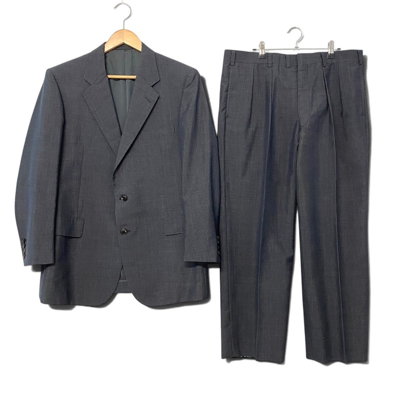 80i10 Burberrys バーバリー セットアップ シングルスーツ ストライプ柄 背抜き 2B サイズB6 グレー ウール100％ メンズ 紳士服o07t