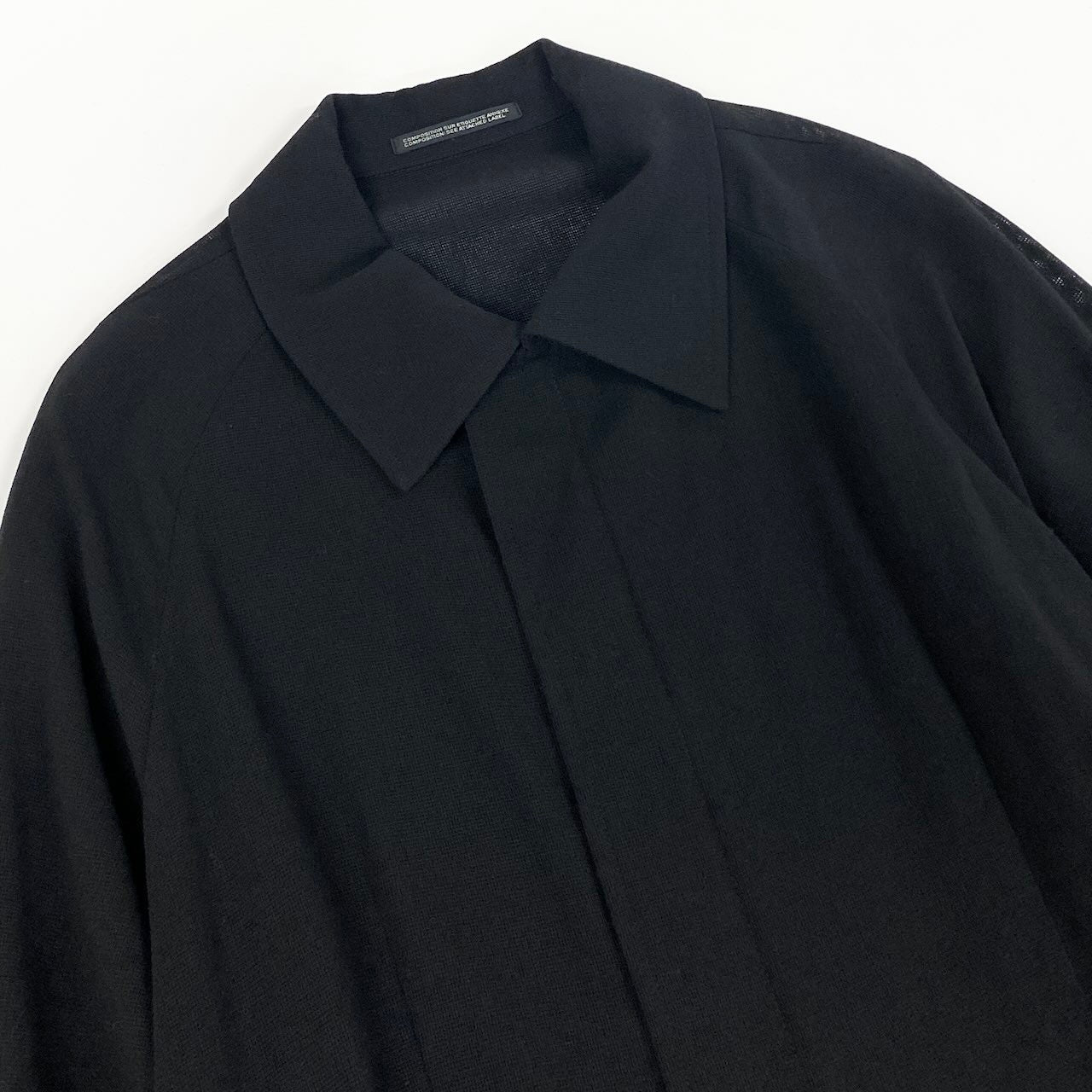 Ae7 Yohji Yamamoto ヨウジヤマモト ハーフジップ シアーロングコート ロングジャケット サイズ1 ブラック ウール100％ レディース 女性服u02t