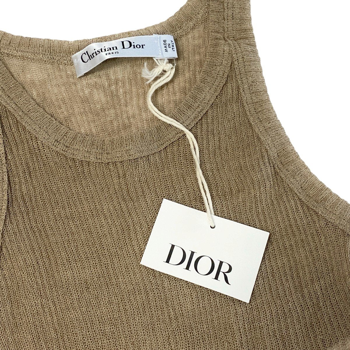 j16 Christian Dior クリスチャンディオール CD Bee刺繍 リネンメイン ニットタンクトップ CD Bee Embroidered Linen-Blend Knit Tank Top Size 40 ベージュt18r
