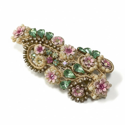 e4 Michal Negrin ミハエルネグリン レースバレッタ ヘアアクセサリー 花柄モチーフ ビーズ レース装飾 フランス製 アイボリー系 レディース 女性用u02t