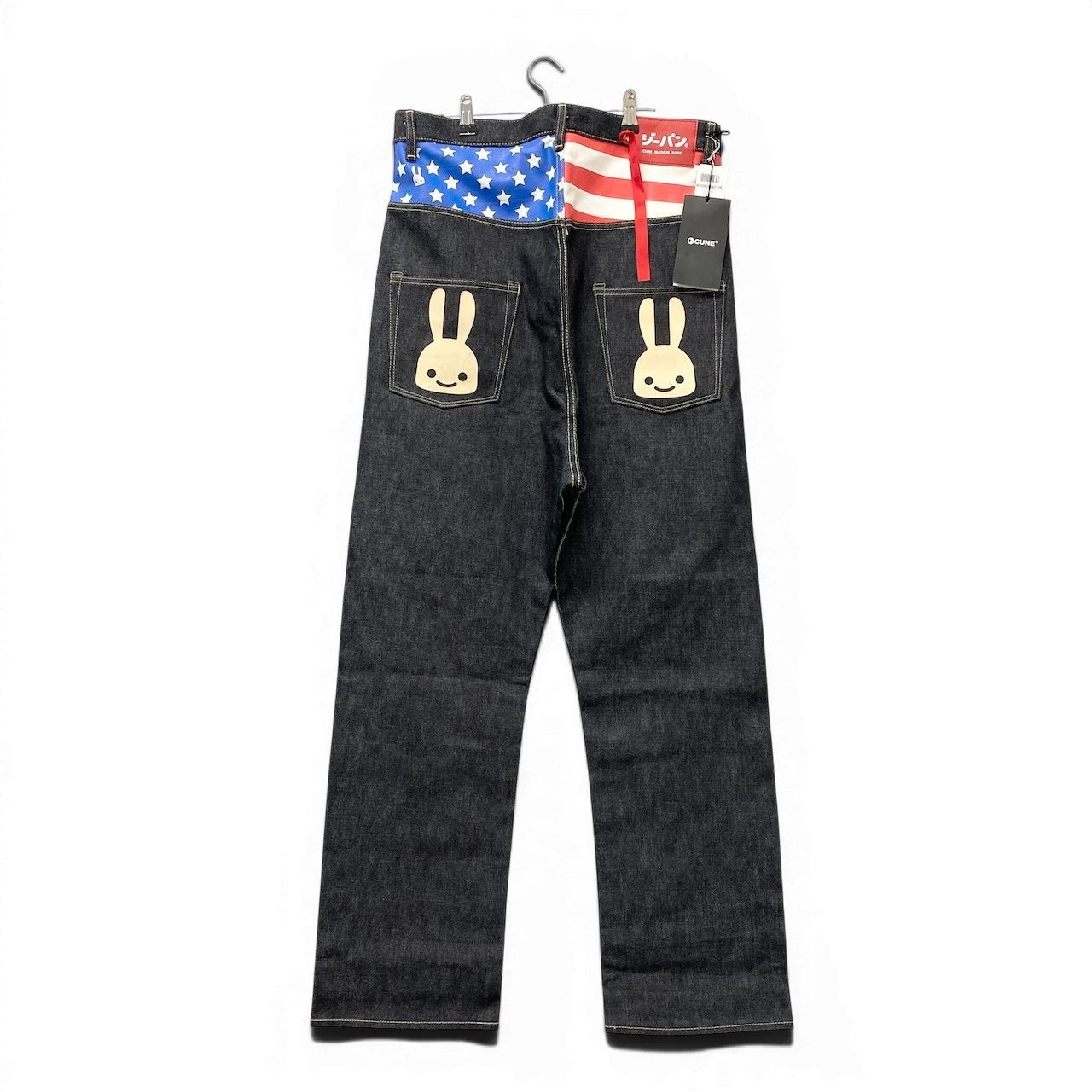 83e15《未使用品》 CUNE. キューン US国旗 アイコンうさぎ ブラックデニムパンツ サイズ34 祇園スタイル タグ付 DENIM PANTSt18r