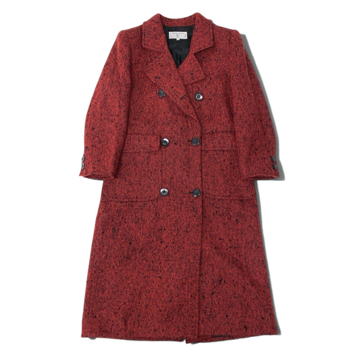 91h3 【美品】Valentino garavani ヴァレンティノ・ガラヴァーニ チェスターコート ツイードコート ロングコート イタリア製 40サイズ レッド ウール100％ レディース 女性用u02t