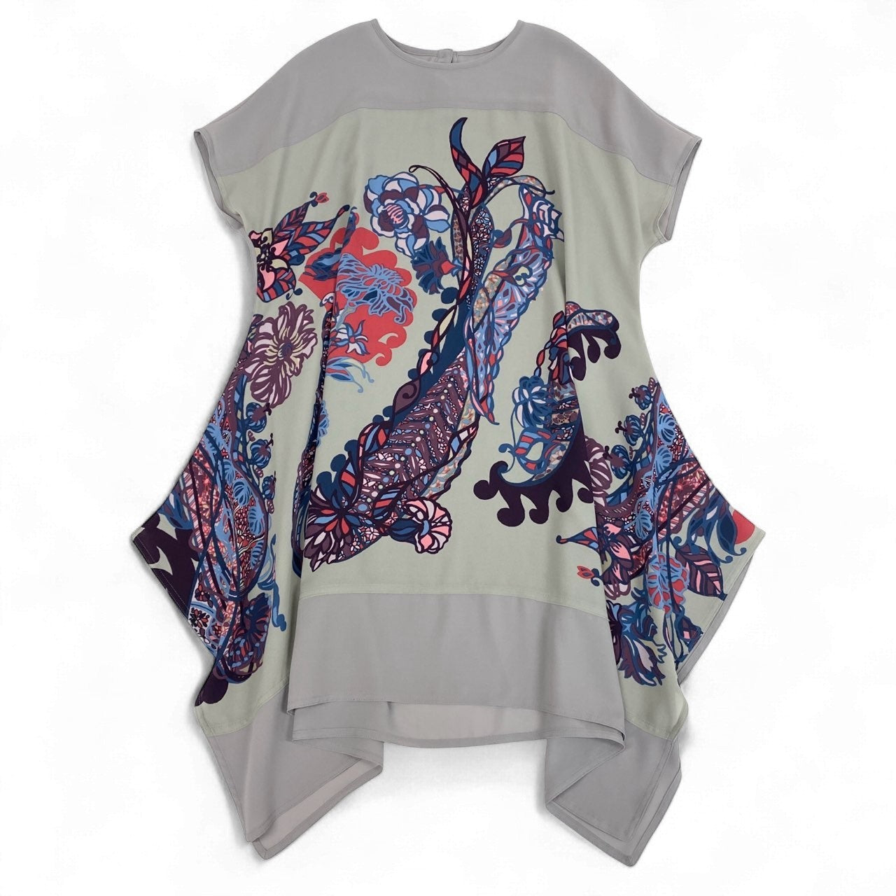 76k21 TOKUKO 1er VOL トクコプルミエヴォル フレンチスリーブ チュニックワンピース 花柄プリント  9 グレー  ポリエステル100％u02t