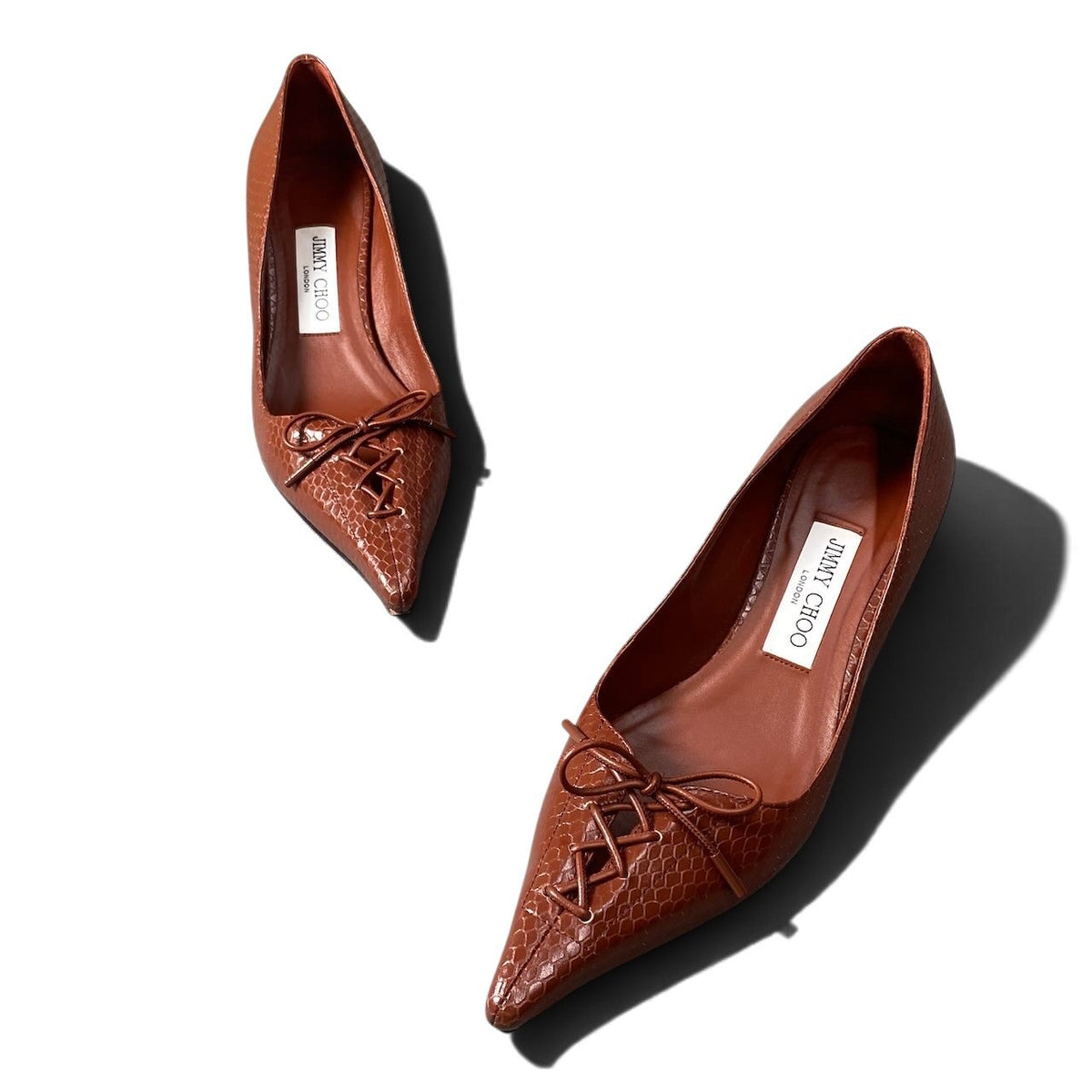 h10 JIMMY CHOO Searlett 50 スネークスキンプリント スカーレット 37サイズ ブラウン レザー レディース 女性用k02i