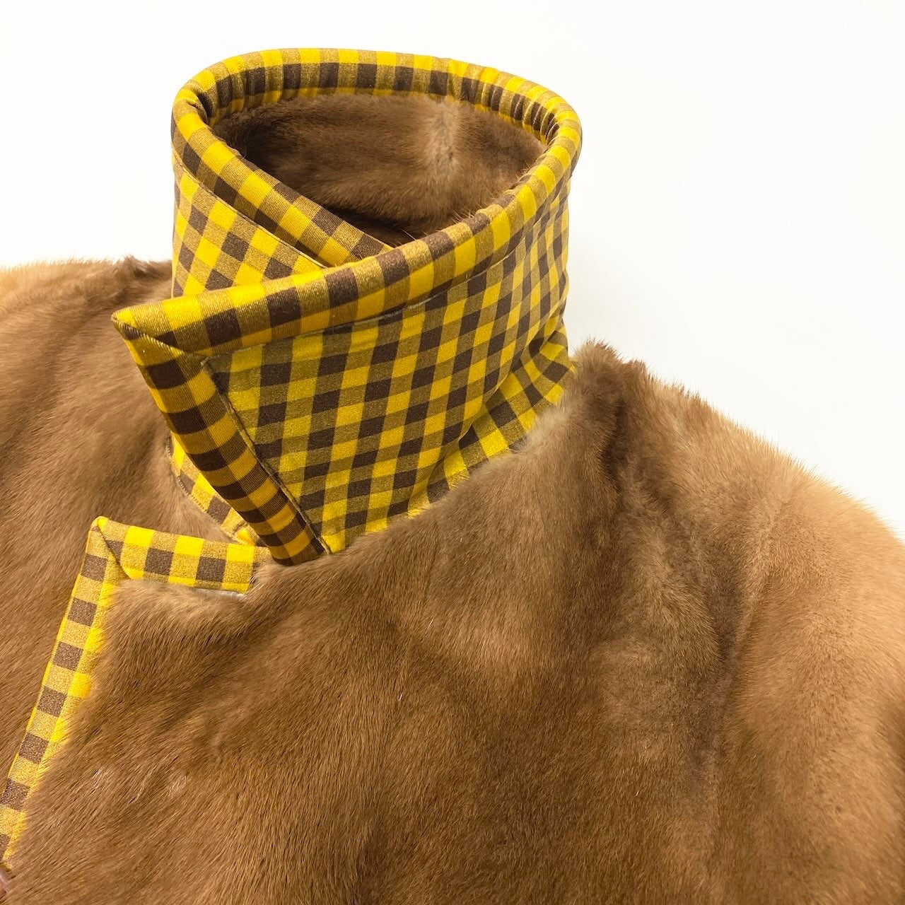 E FENDI フェンディ パステルミンクファー リバーシブル ファーコート ジャケット チェック 36 ブラウン イエローnu1