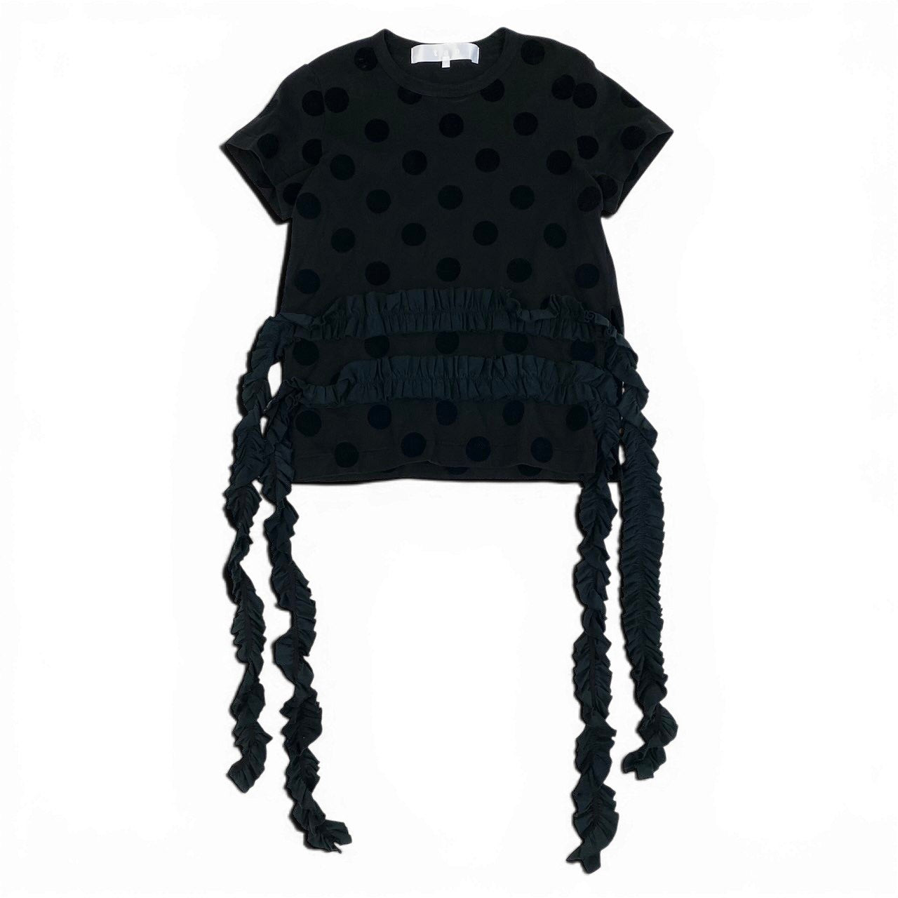 Ae11 tao COMME des GARCONS AD2022 クルーネックTシャツ ドット柄 フリル装飾 TJ-T003 Mサイズ ブラック コットン100％ レディース 女性用ta1