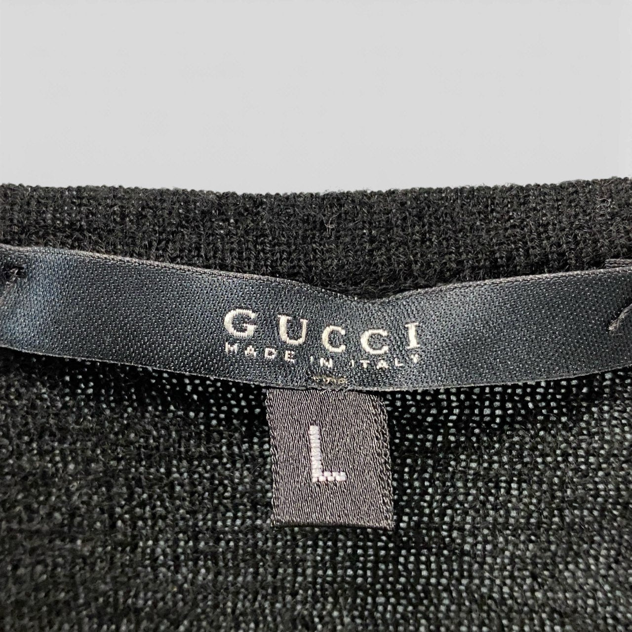 24b13 【美品】GUCCI グッチ カシミヤニットセーター ロングスリーブ クルーネック  Lサイズ ブラック カシミヤ100％ レディース 女性用u02t
