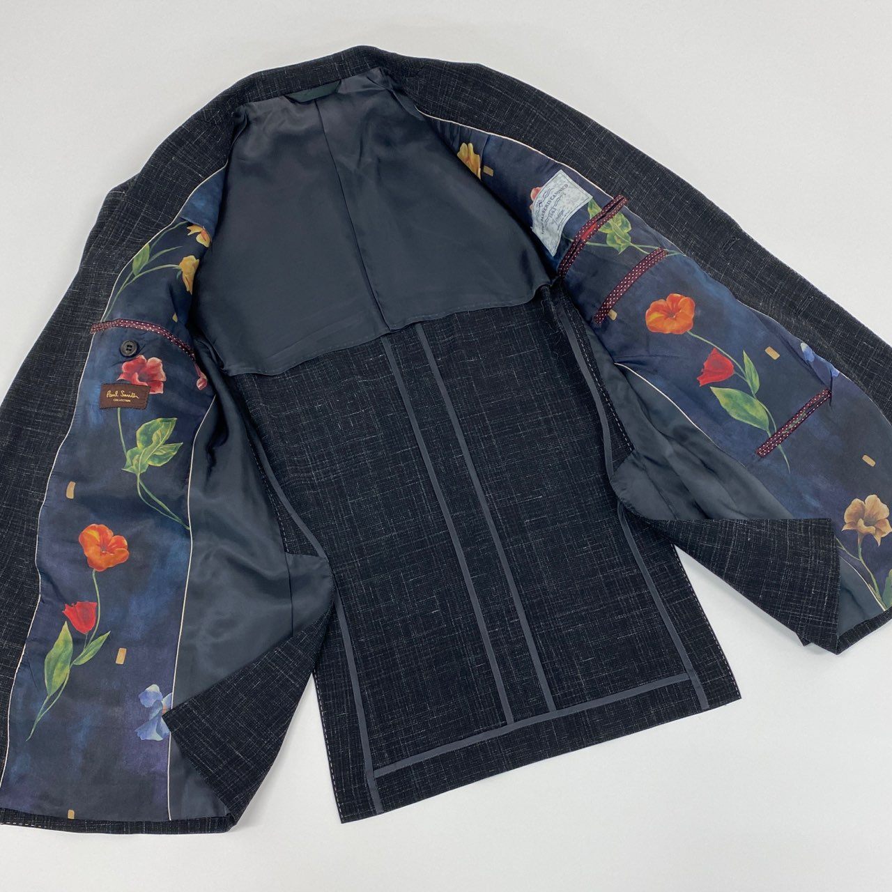 66a8 Paul Smith COLLECTION ポールスミスコレクション 裏地花柄 シングルスーツ セットアップ テーラードジャケット/スラックス サイズM グレー メンズ 紳士服 日本製