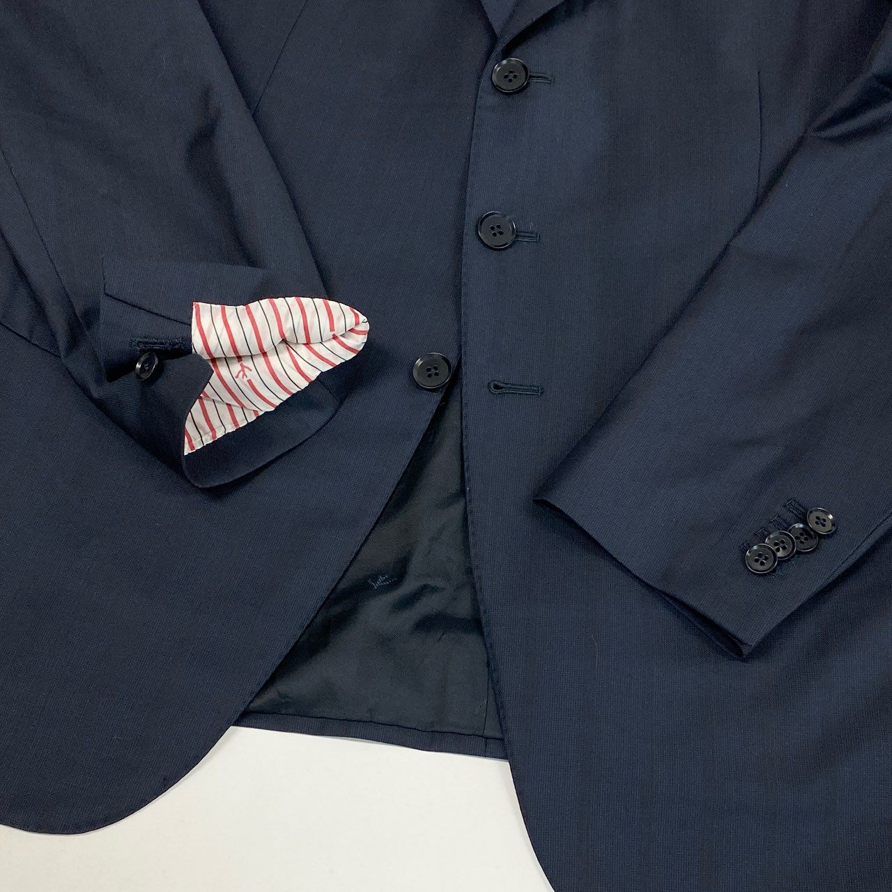 37L22 《美品》 ISAIA NAPOLI イザイア ナポリ シングルスーツ セットアップ テーラードジャケット スラックス 54 8R ネイビー ストライプ ウール SUPER180s メンズ 紳士服u02t