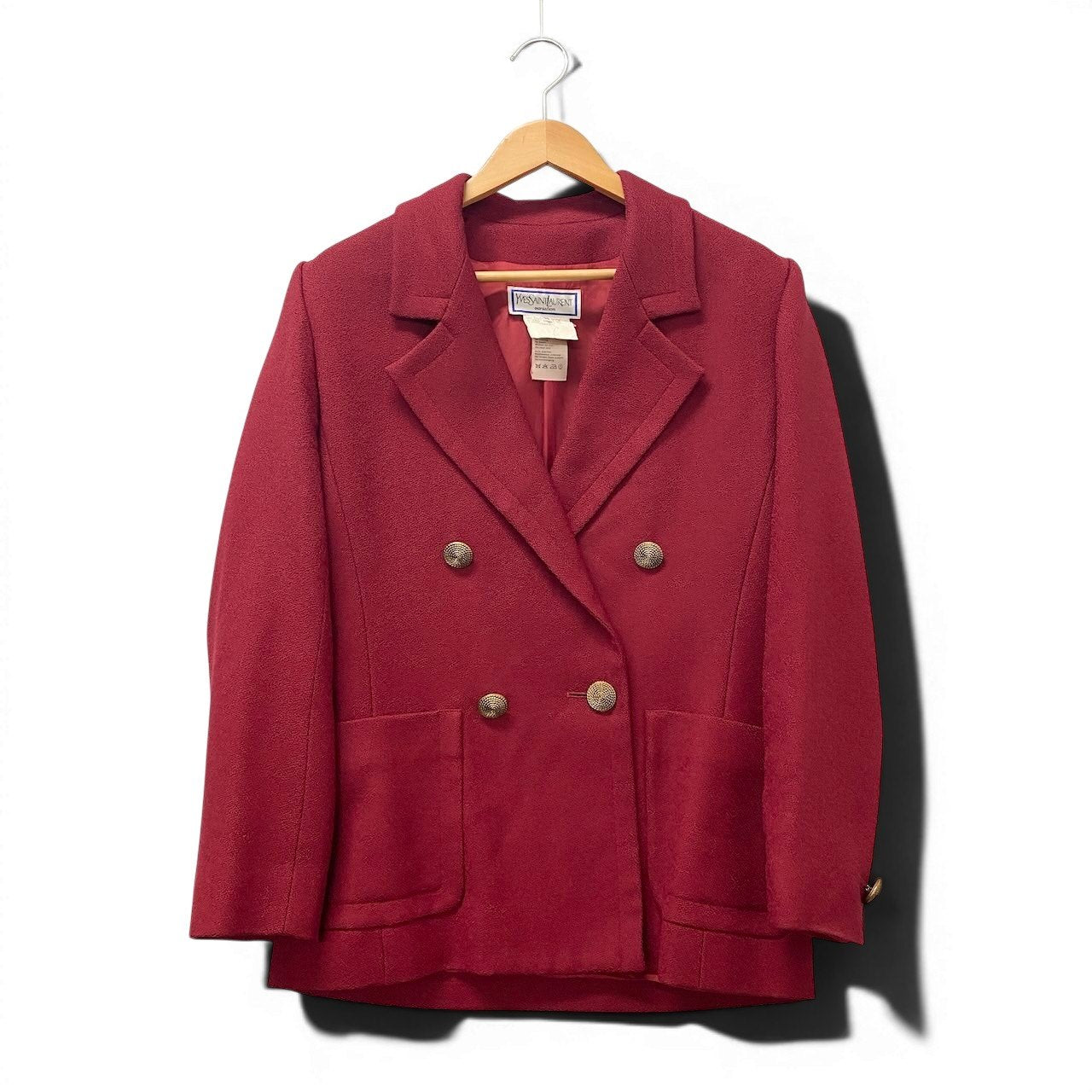 2g2 YVES SAINT LAURENT イヴサンローラン variation ヴィンテージ ダブルブレスト テーラードジャケット 金ボタン サイズ38 レッド レディース 女性用u02t