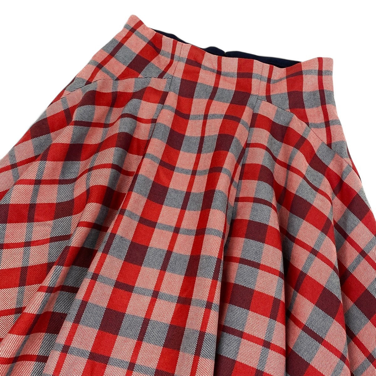 j9 【新品保管品】Christian Dior CHECK’N’DIOR フレアロングスカート チェック柄 44サイズ レッド系 シルク100％ レディース 女性用k02i