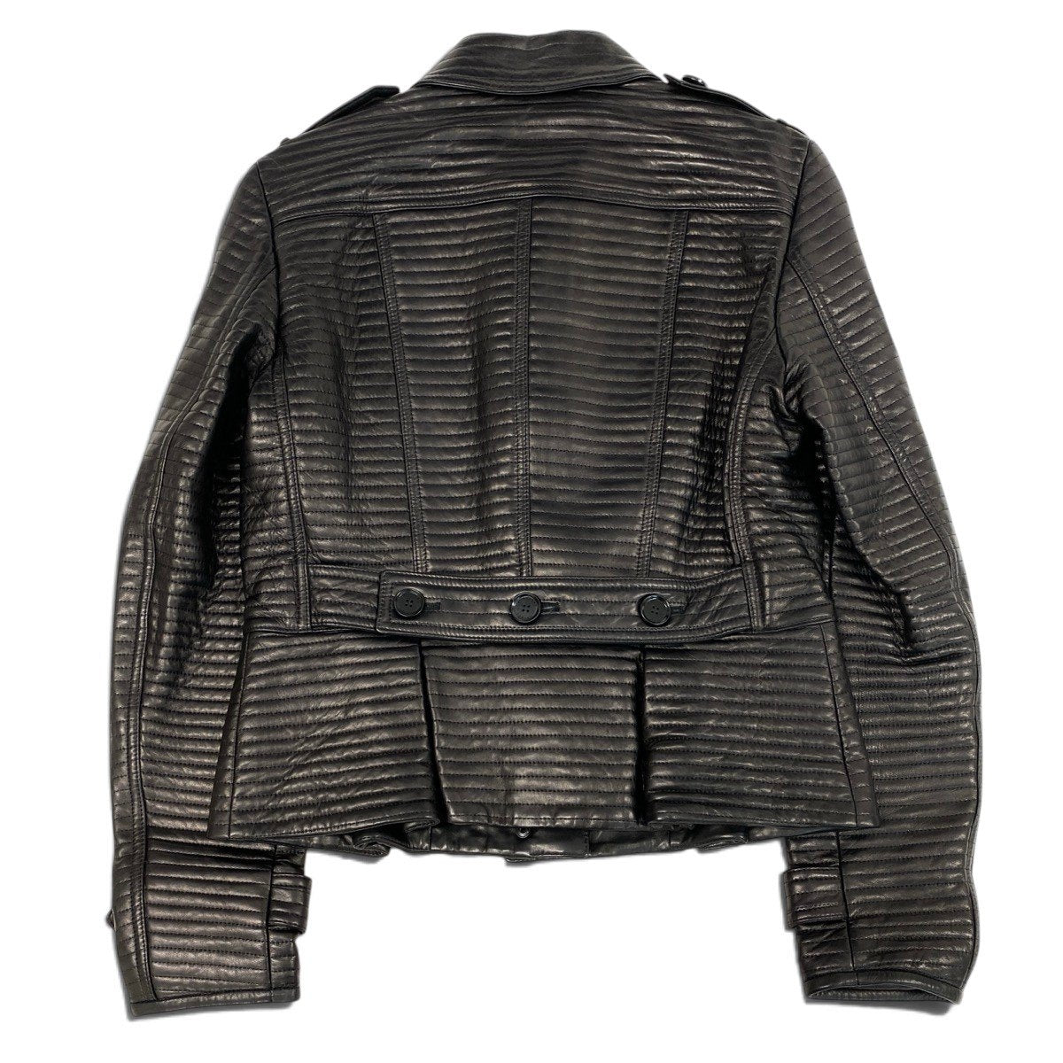 j9 【新品保管品】BURBERRY LONDON レザージャケット バイカーキルティング加工 イタリア製 Mサイズ ブラック レザー レディース 女性用k02i