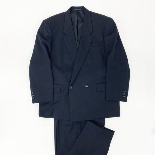 6k1 COMME des GARCONS HOMME コムデギャルソンオム 田中オム セットアップスーツ ダブルブレスト テーラードジャケット 無地 タックパンツ スラックス フォーマル  AD1992 M ネイビー ウール100％o07t