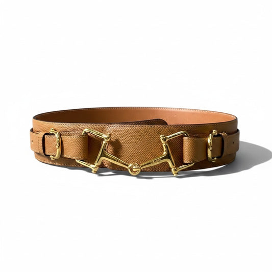 h12 CELINE セリーヌ ホースビット ゴールド金具 レザーベルト 80 ライトブラウン レザーu02t