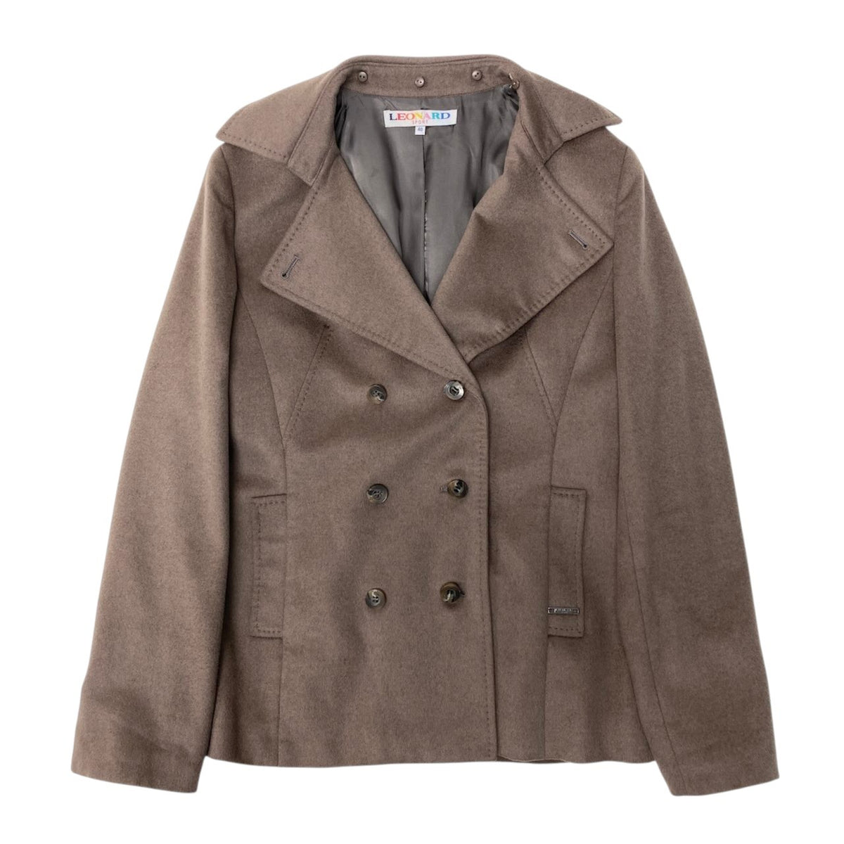 26j20 【美品】 LEONARD SPORT レオナールスポーツ ダブルブレスト ジャケットコート ハーフコート サイズ40 ブラウン カシミヤ100％ レディースu02t