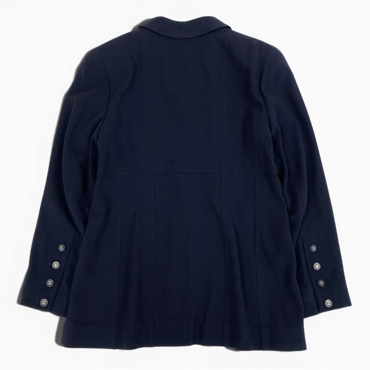 Cb16 Vintage CHANEL シャネル 1996 ロングジャケット テーラードジャケット ココマークボタン P06370 42 ダークネイビー ウール レディースu02t