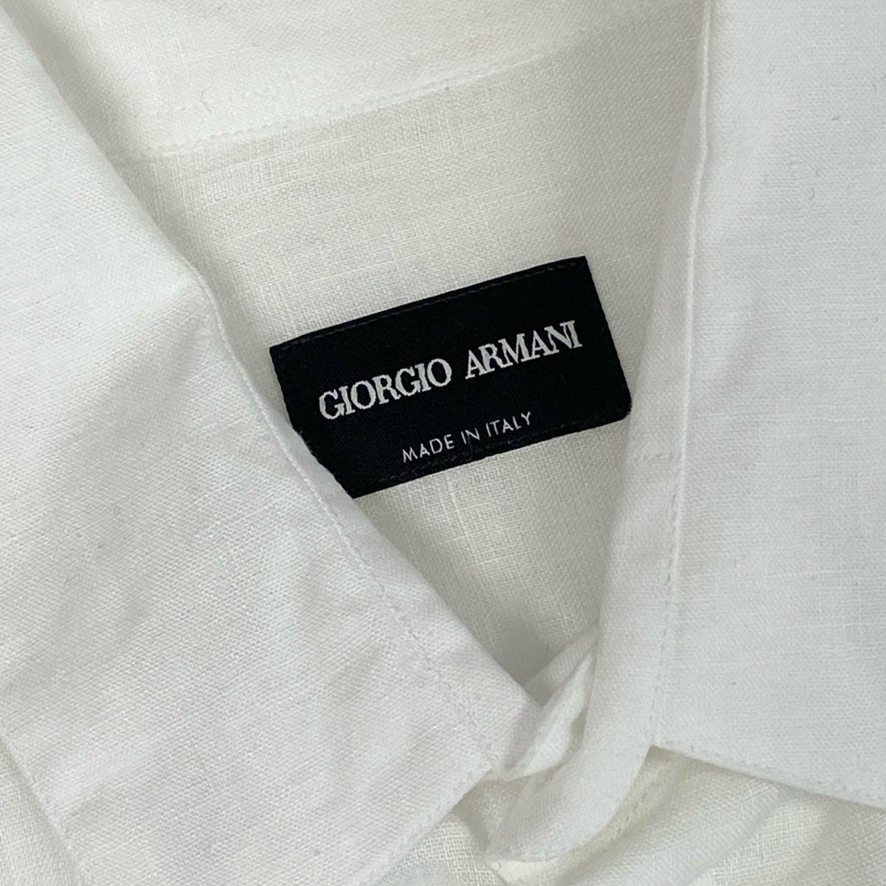56k27 GIORGIO ARMANI ジョルジオアルマーニ 半袖シャツ リネンシャツ イタリア製 薄手 無地 42 16 1/2 ホワイト 麻100％o07t