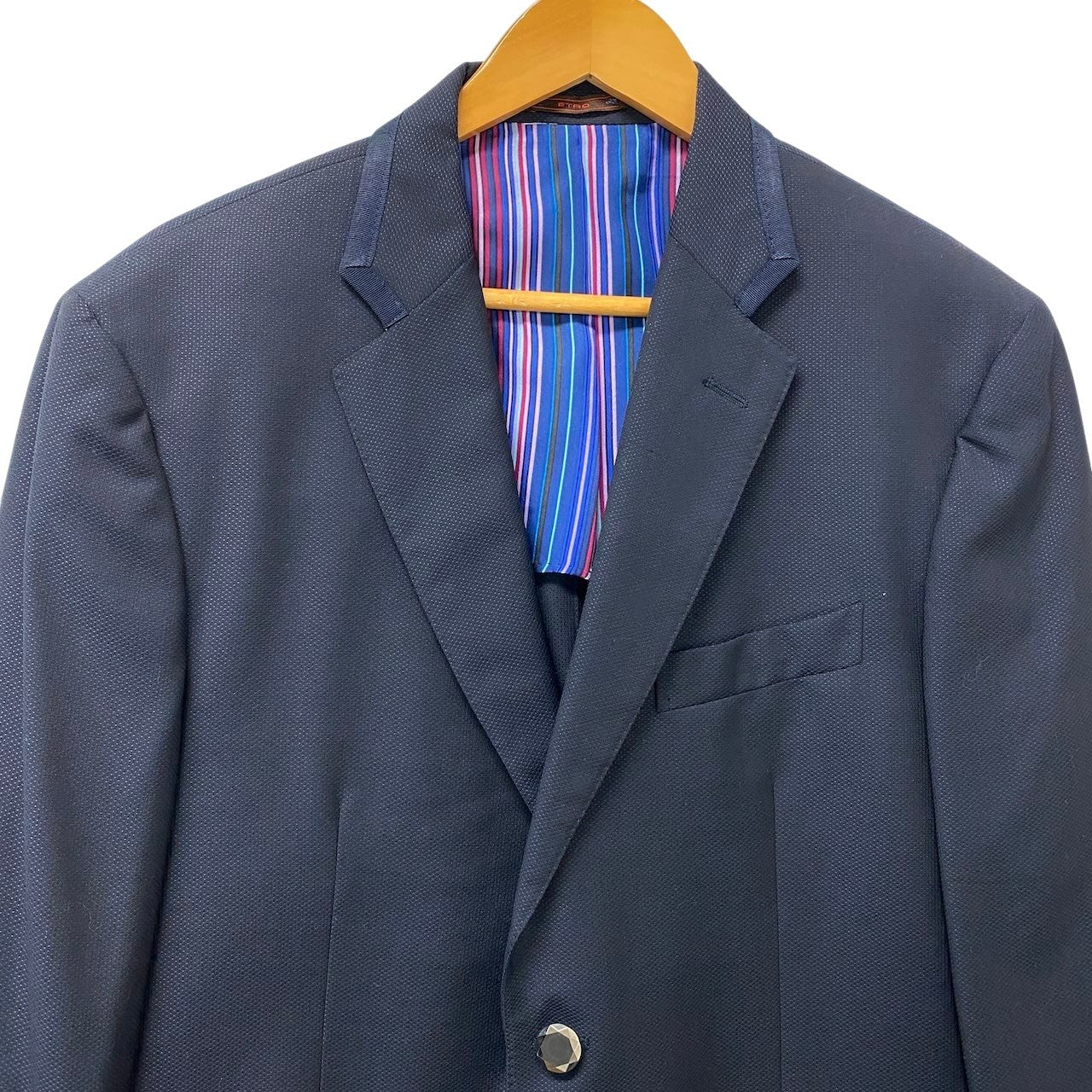 85g5 ETRO エトロ 裏ストライプ テーラードジャケット サイズ54 ネイビー ブレザー フォーマル 紳士服t18r