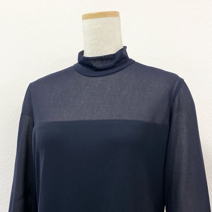 80g23 【美品】 LEONARD レオナール 七分袖カットソー トップス カンカン素材 モックネック 薄手 春夏 レディース 女性用 0159581 L ブラック