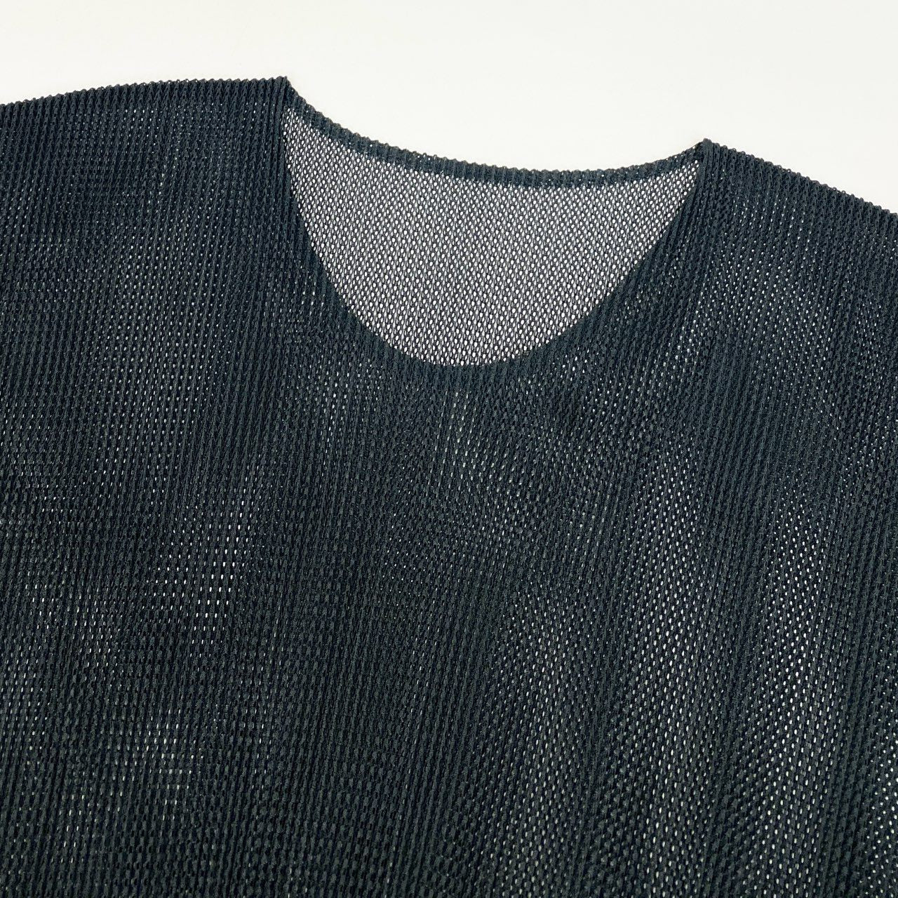 Ad7 PLEATS PLEASE プリーツプリーズ メッシュ素材 クロップドワイドカットソー 半袖Tシャツ サイズ3 ブラック レディースta1
