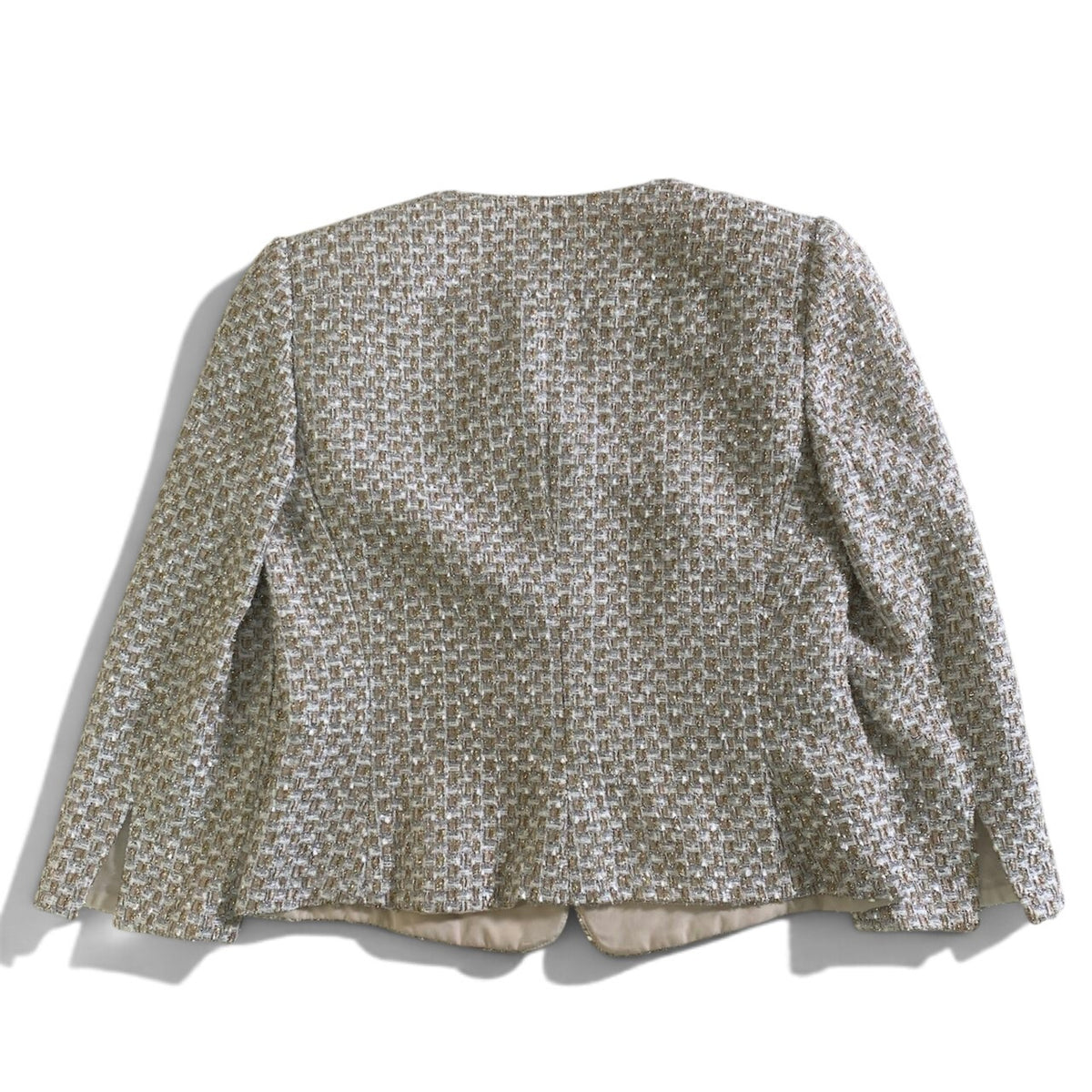 8j26 ARMANI COLLEZIONI アルマーニコレツィオーネ ノーカラージャケット ラメツイード サイズ40 マルチカラー レディースu02t