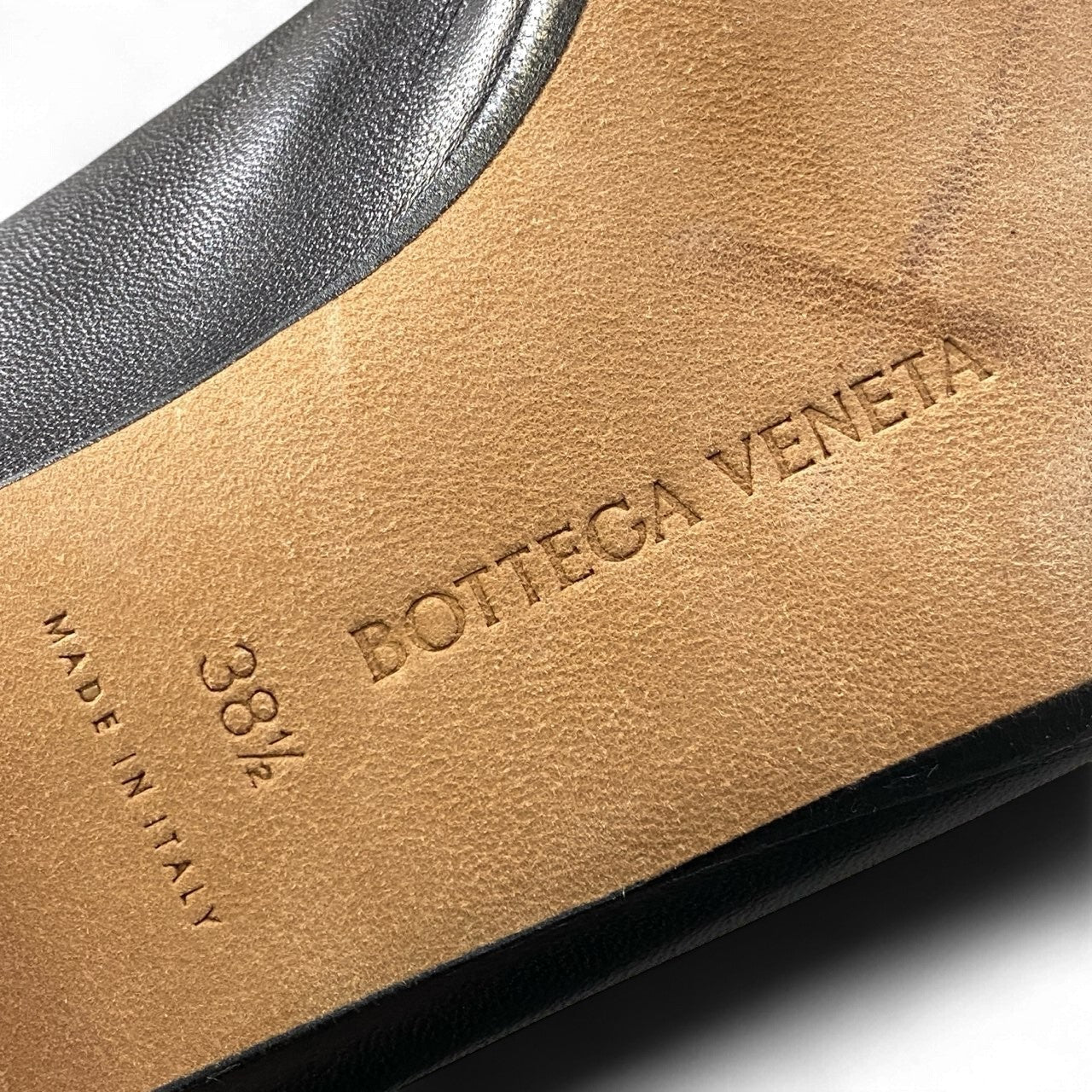 c17 【未使用】BOTTEGA BENETA ボッテガヴェネタ アーモンド フラットシューズ サイズ38 1/2 ブラック レザー レディース 靴 シューズk02i