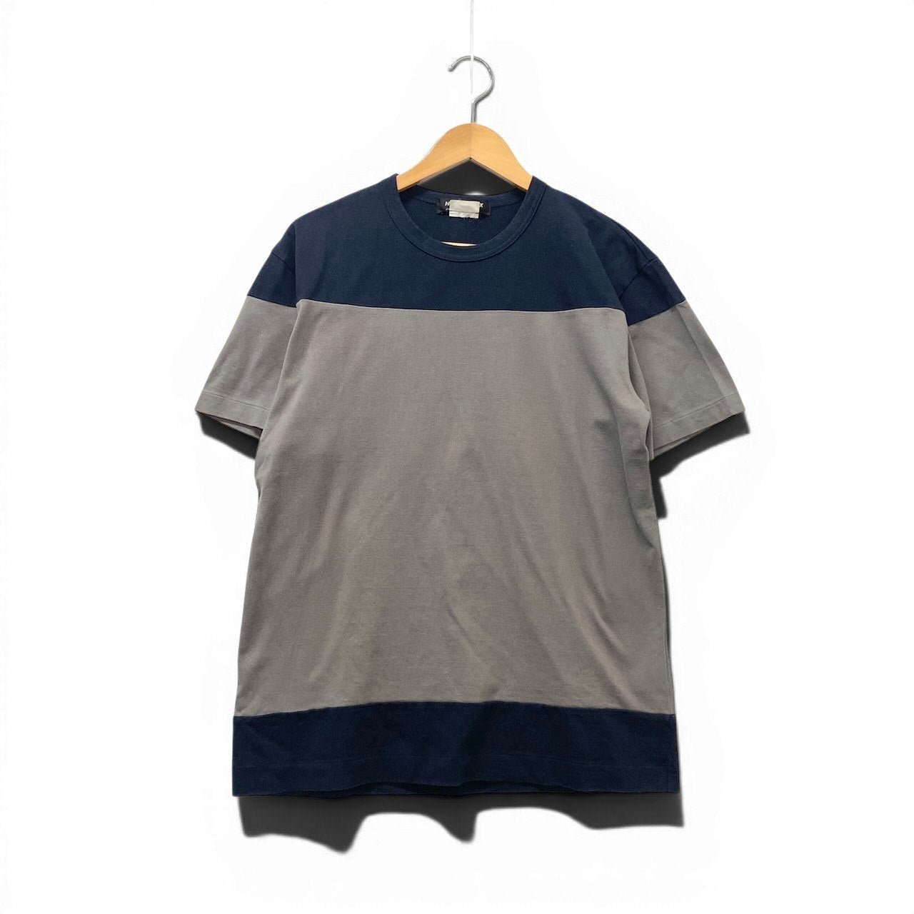 67e14 COMME des GARCONS HOMME DEUX コムデギャルソン オムドゥ 半袖Tシャツ コットンTシャツ バイカラー トップス 日本製 Lサイズ グレー ネイビー コットン100％ メンズ 男性用u02t