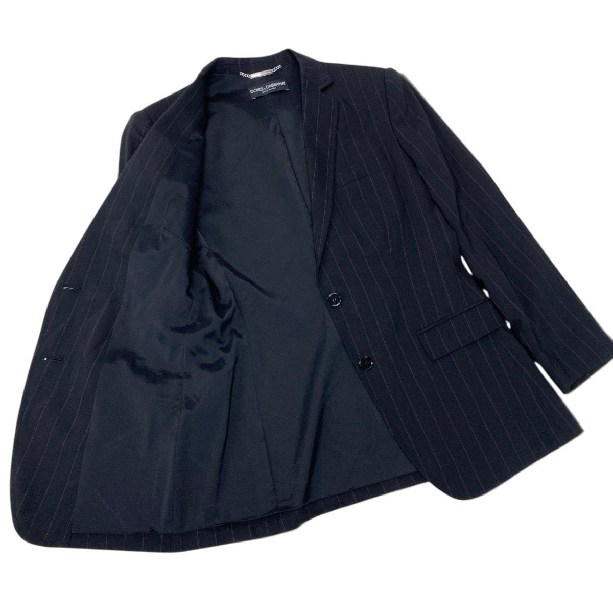 40i28 DOLCE&GABBANA ドルチェアンドガッパーナ スーツセットアップ テーラードジャケット スラックス ストライプ 42サイズ ブラック レディース 女性用u02t