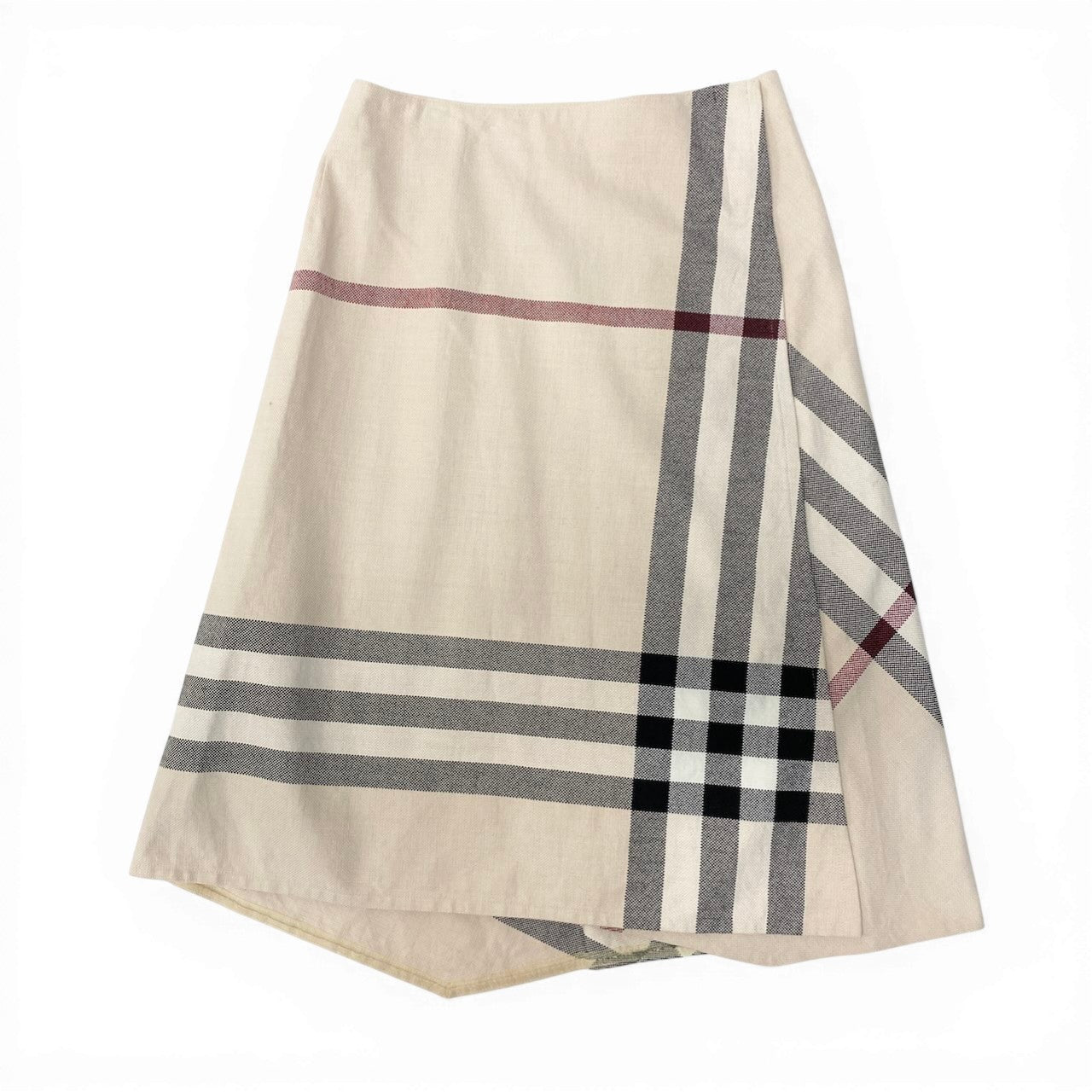 Ic30  BURBERRY LONDON バーバリー ラップスカート 巻きスカート ミモレ丈 チェック柄 サイズ38 ライトベージュ コットン100％ レディース 女性服u02t