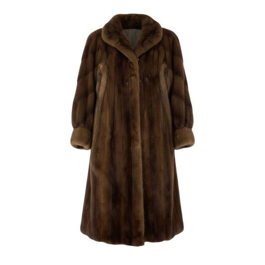 6c21 横段 デミバフミンク ロングコート サイズ9 ブラウン 本毛皮 毛質◎ Mink Fur Long Coatt18r