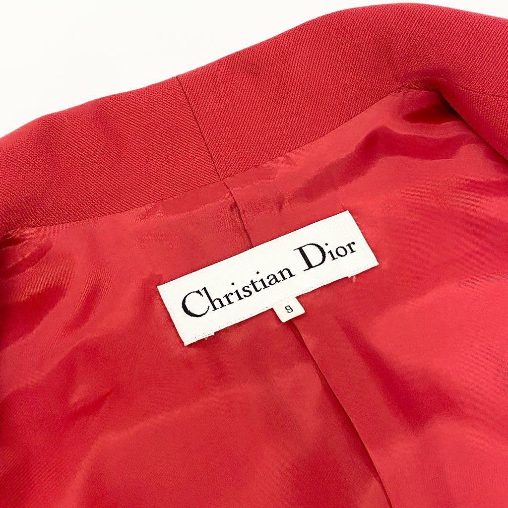 42a27 Christian Dior クリスチャンディオール Vintage テーラードジャケット ブレザー ダブルブレスト パイピング 9サイズ レッド ブラック レディース 女性用o07t