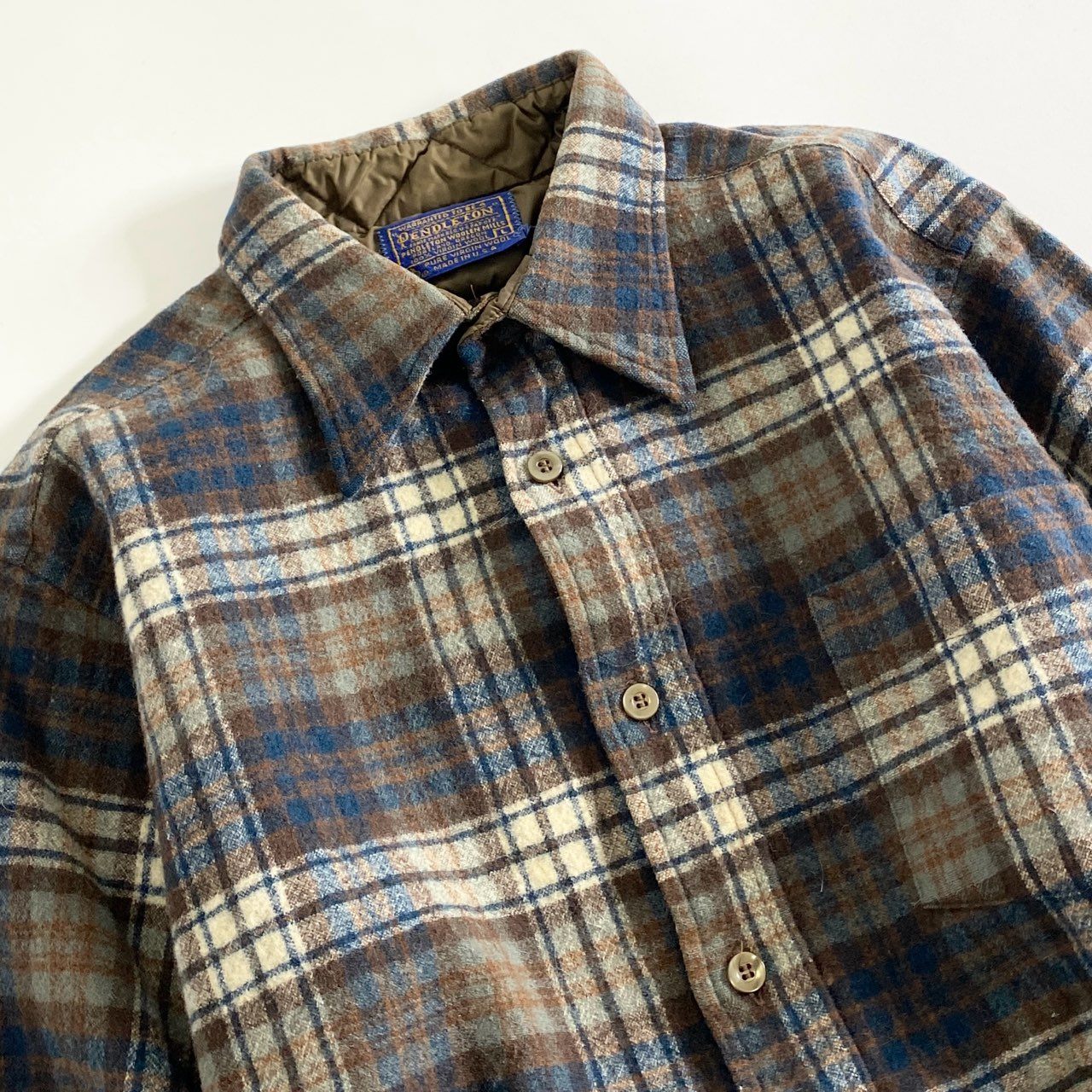 75e8 PENDLETON ペンドルトン USA製 フランネルチェックシャツ ネルシャツ バージンウール L ブラウン系 PURE VIRGIN WOOL