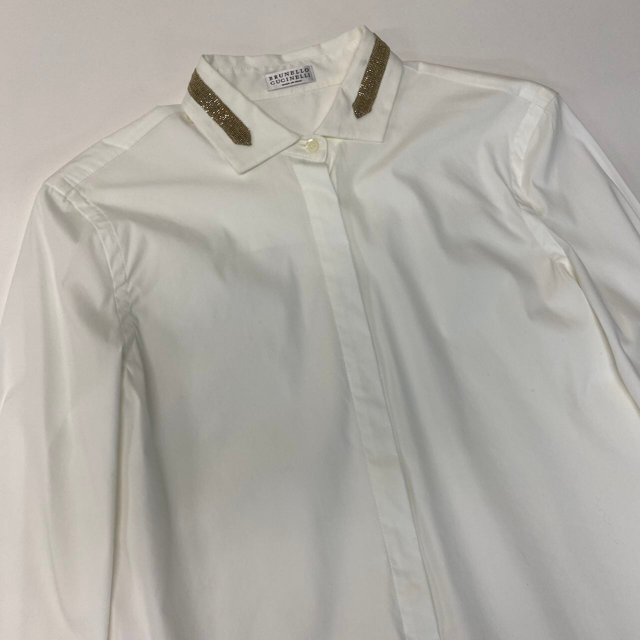 83c27 BRUNELLO CUCINELLI ブルネロクチネリ ロングスリーブシャツ ビーズ装飾 コットンブレンド 薄手 レディース 女性服 イタリア製 サイズXS ホワイトu02t
