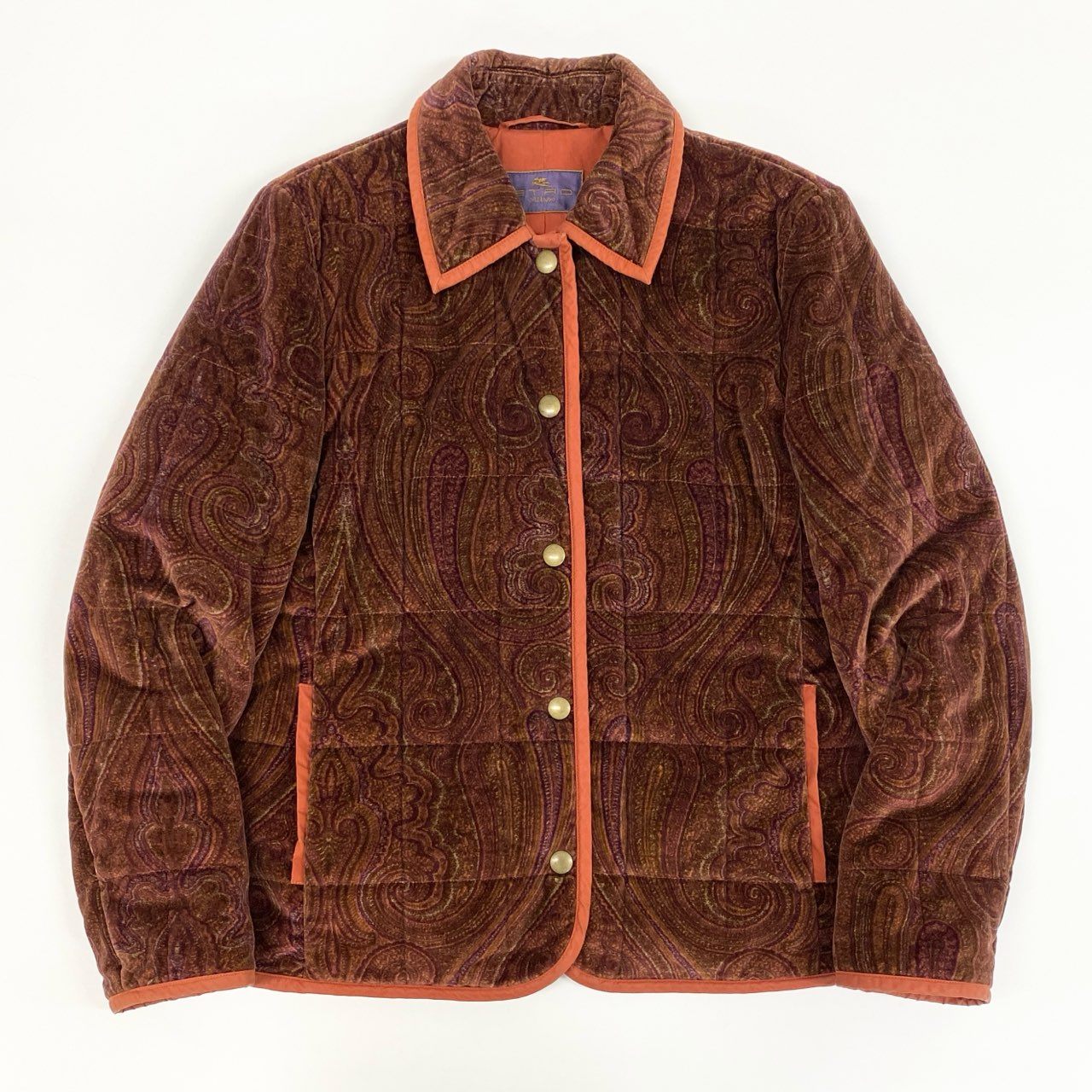 45j15 ETRO エトロ ベロアジャケット カバーオール キルティングジャケット ペイズリー 46サイズ マルチカラー レディースu02t