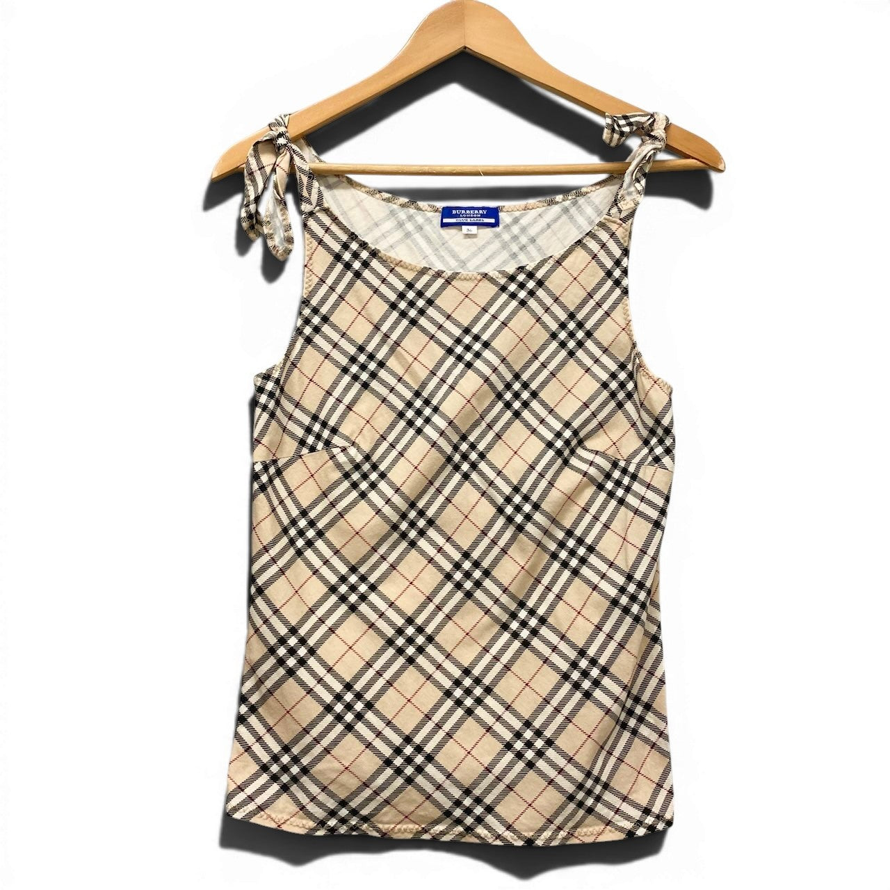 58g5 BURBERRY LONDON バーバリーロンドン ノバチェック ノースリーブカットソー タンクトップ トップス 36 ベージュ コットン レディースo07t