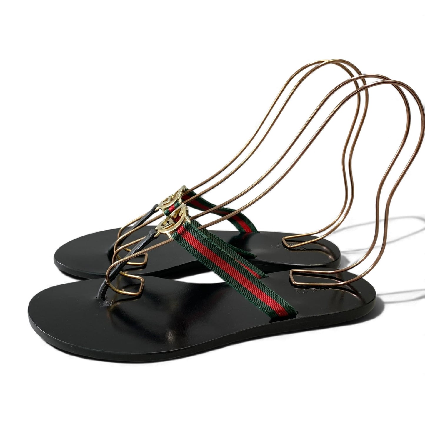 1L10 GUCCI グッチ トングサンダル GG ウェブストライプ シューズ イタリア製 37サイズ ブラック グリーン レッド レディースo07t
