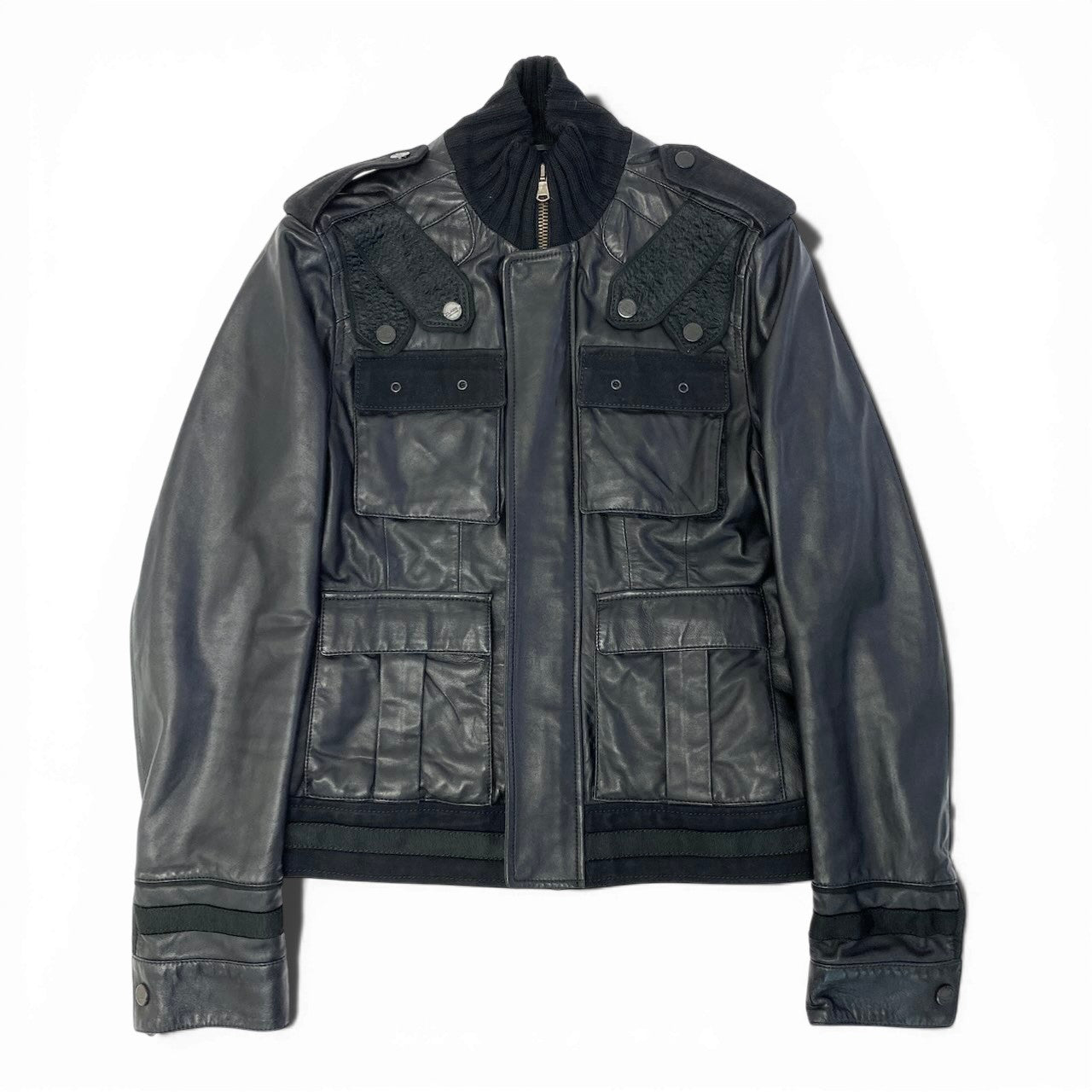24c16 Roberto Cavalli ロベルトカヴァリ レザージャケット ライダースジャケット アウター 50サイズ ブラック レザー メンズ 男性用u02t