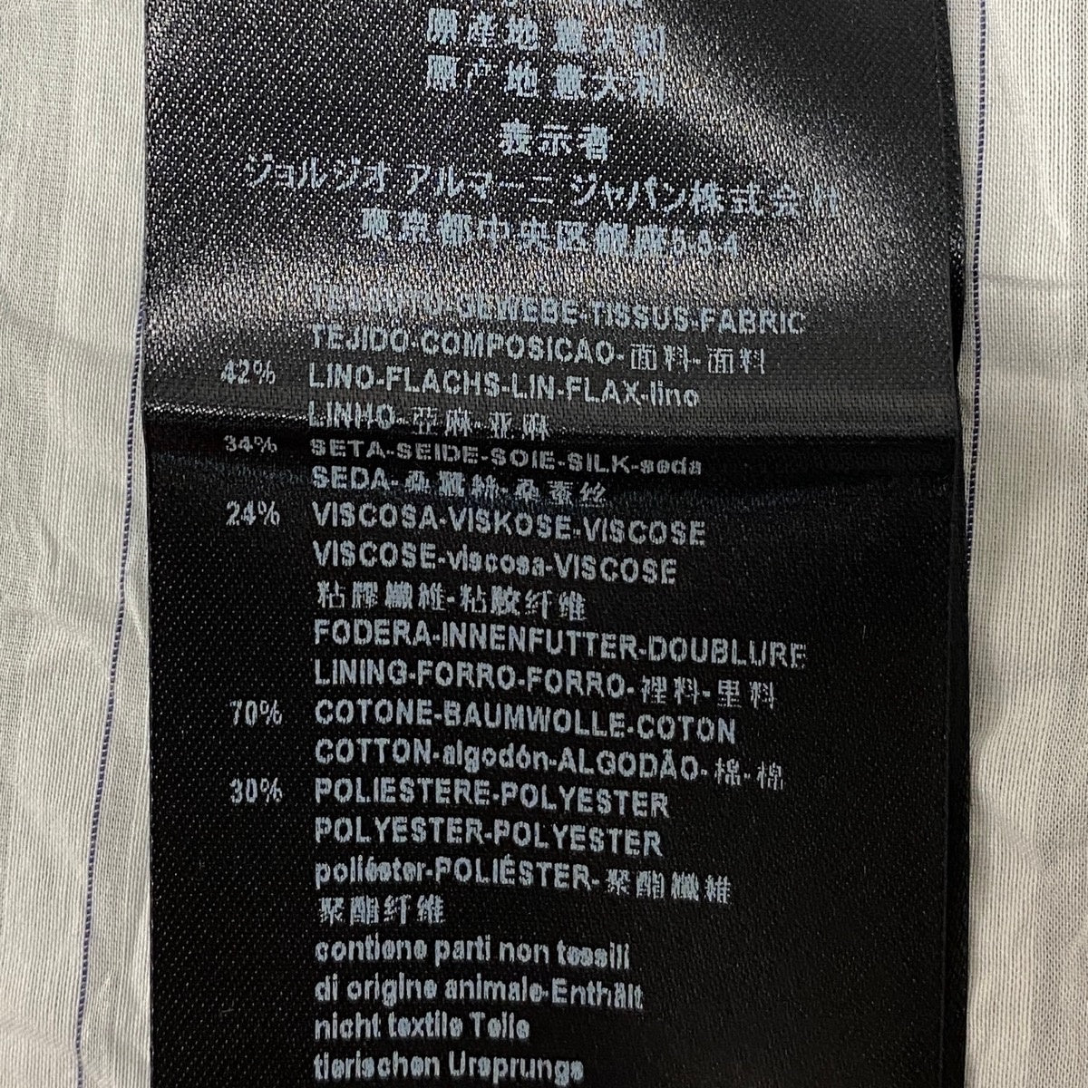 45j8 GIORGIO ARMANI ジョルジオアルマーニ 黒タグ 本切羽 薄手テーラードジャケット ブレザー サイズ50 ブルーt18r