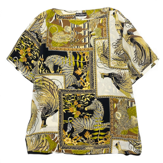 59d28 Salvatore Ferragamo サルヴァトーレフェラガモ ボートネック カットソー  ショートスリーブ トップス アニマル柄 花柄 サイズM マルチカラー シルク100％ レディース 女性用u02t