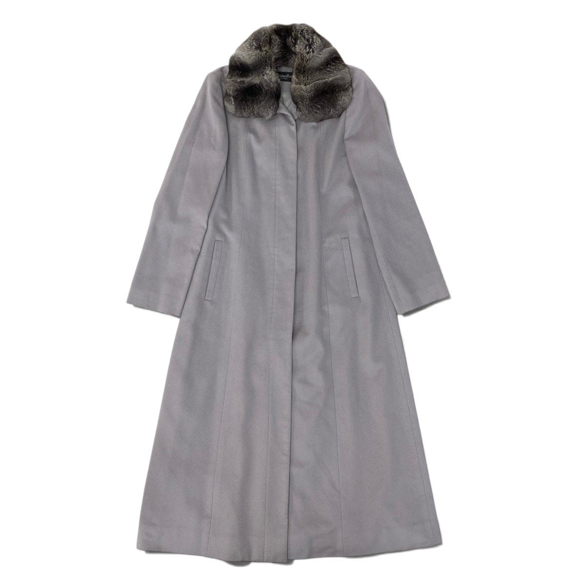 51i2 Rozenfur ローゼンファー カシミヤロングコート チンチラ 日本製 40サイズ グレー カシミヤ チンチラ レディース 女性用u02t
