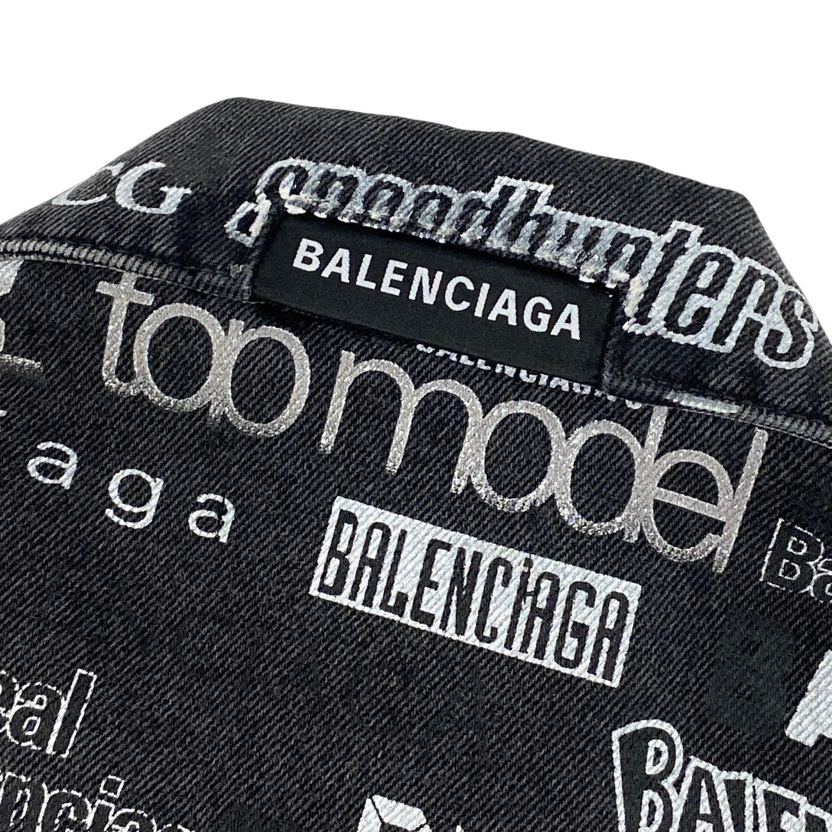 32f11 BALENCIAGA バレンシアガ 20AW Logo Print Denim Jacket ロゴプリント デニムジャケット 620731 44 ブラック コットン メンズo07t