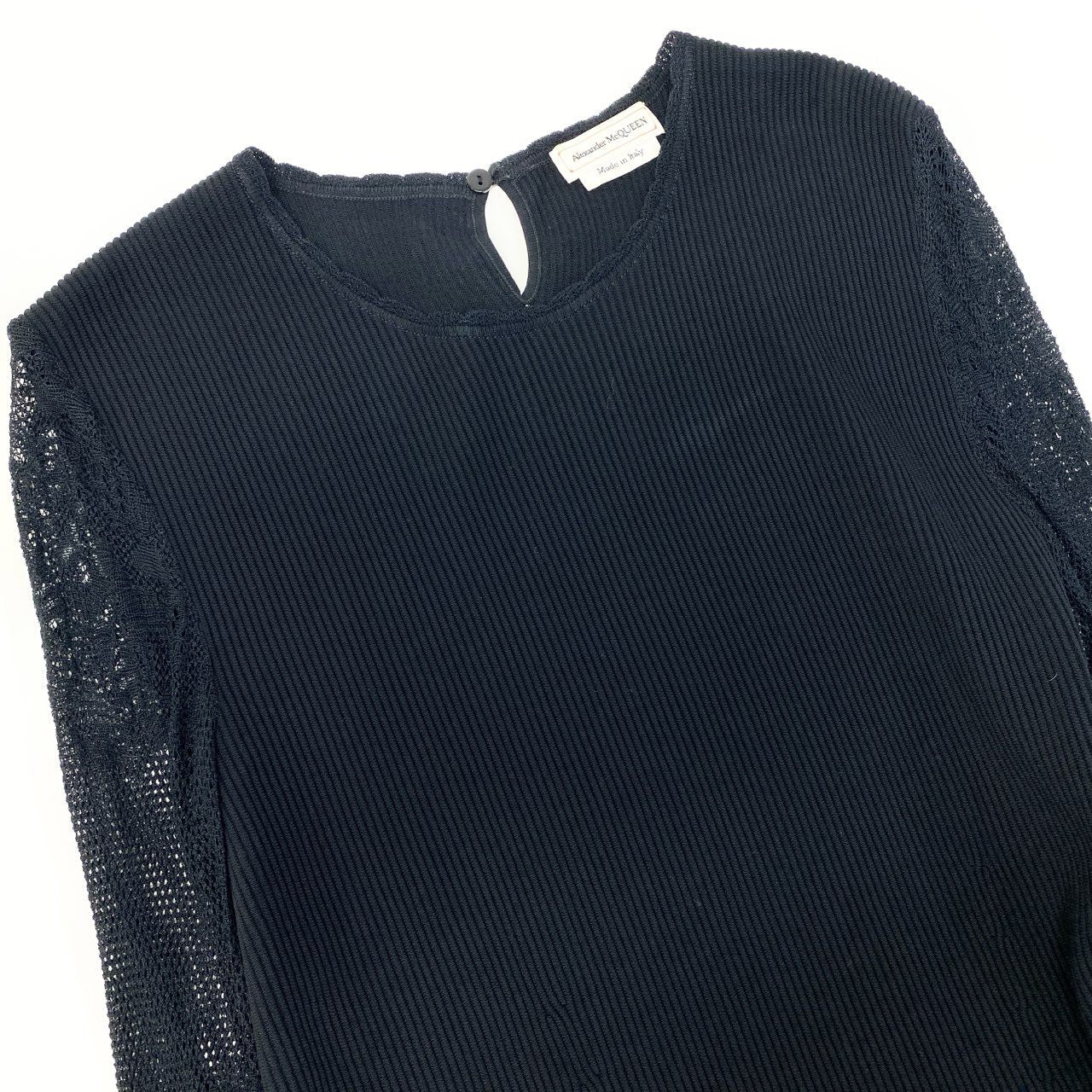 72a28【美品】Alexander McQUEEN アレキサンダーマックイーン 長袖リブニットセーター 袖切替レース トップス Lサイズ ブラック レディース 女性用u02t