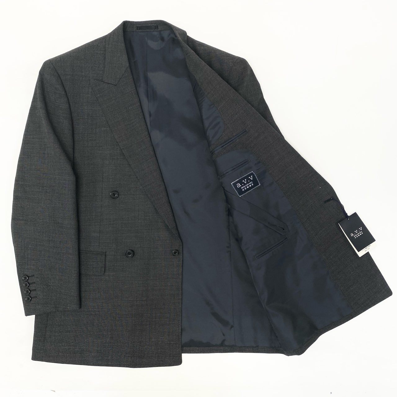 19k27 A.V.V HOMME アーヴェヴェ セットアップスーツ ダブルブレスト メンズ 紳士服 ビジネス フォーマル 96 AB5 グレー ウール100％u02t